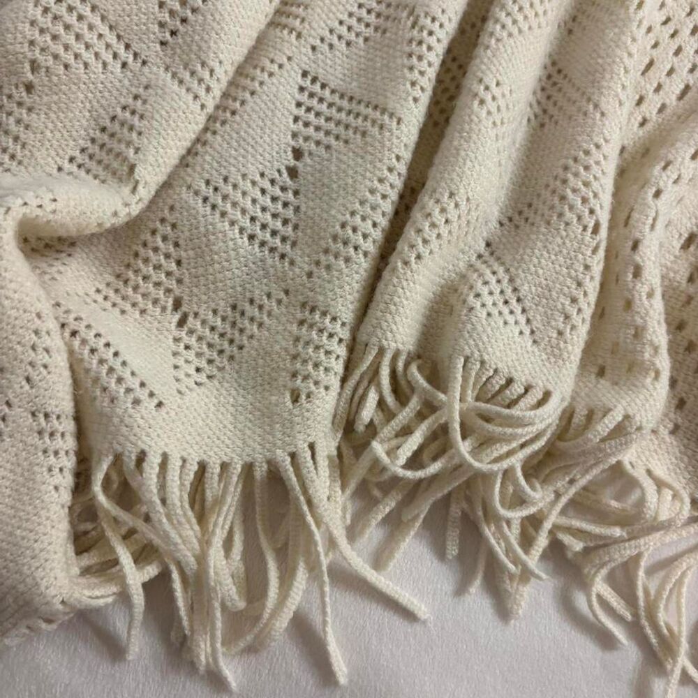 Arianna Cream Fringe Knit Blanket Sweater | Boho | One Size - Picture 3 of 4
